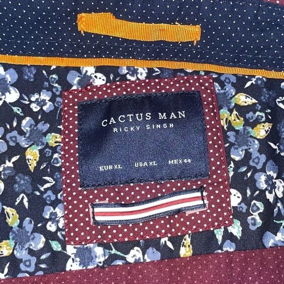 Cactus Man Ricky Singh Plum Navy Polka Dot Poplin Floral Cuff Shirt XL/44 - Picture 5 of 7